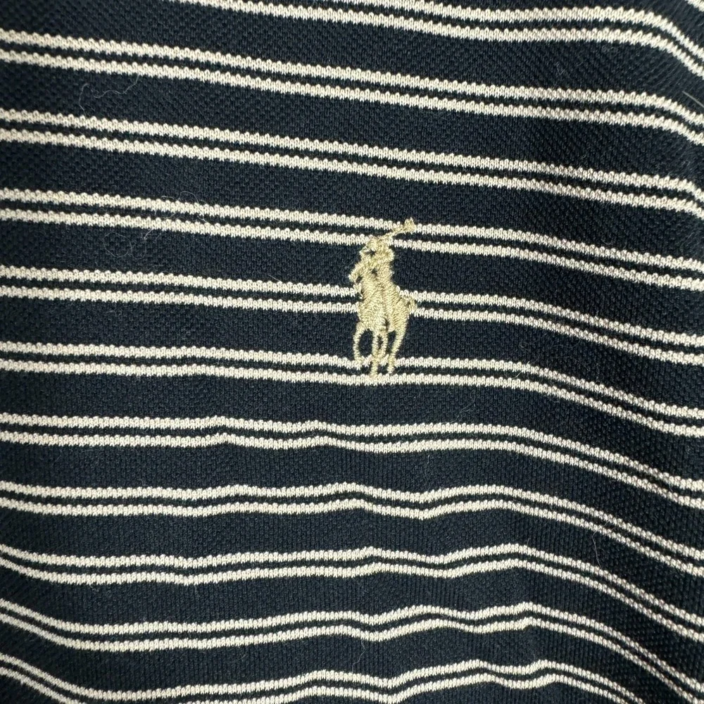 Polo Ralph Lauren Golf Shirt Mens Size Small Black/Tan Striped Pima Cotton Rugby